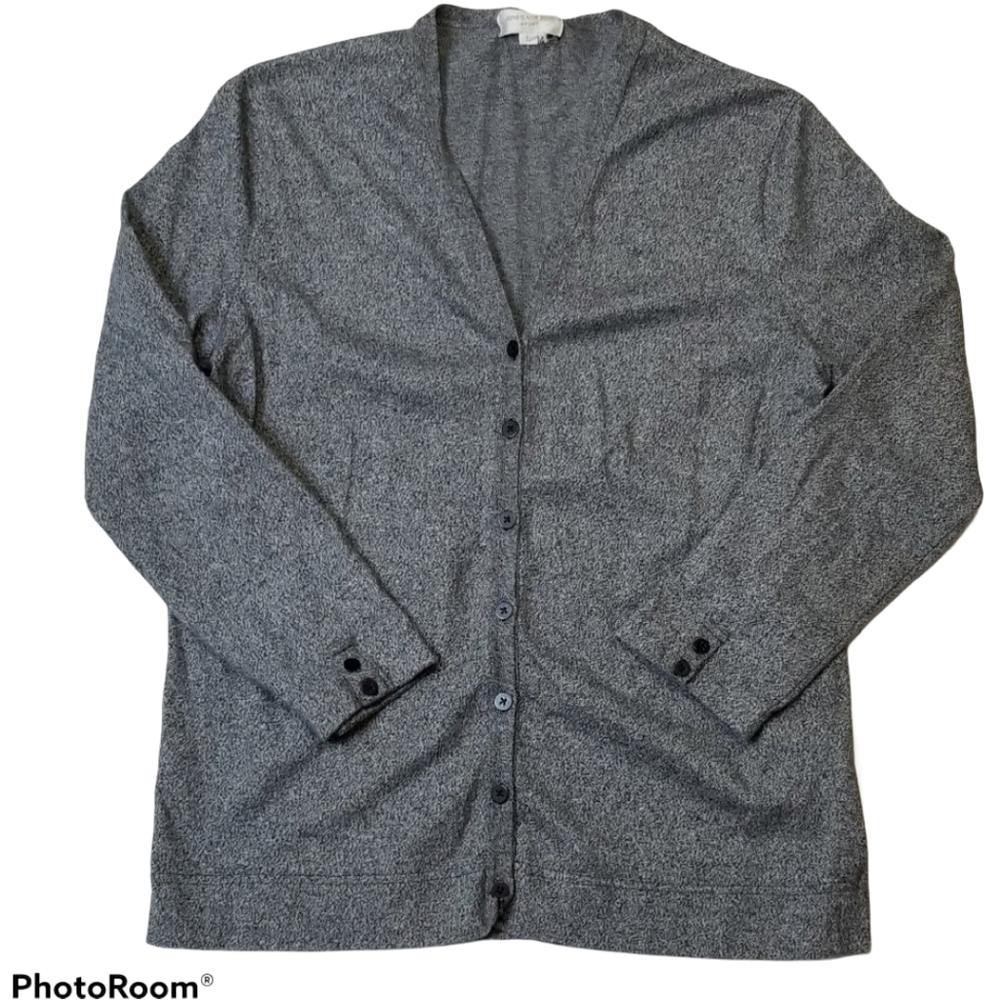 Jones New York‎ Cardigan Sweater Womens Large Heathered Black Academia Slim